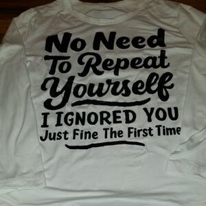 White Long Sleeve Tee with Bold Black Text